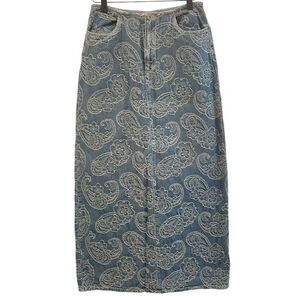 Vintage Liz Claiborne LizWear Denim Bohemian Paisley Embroidered Maxi Skirt 4